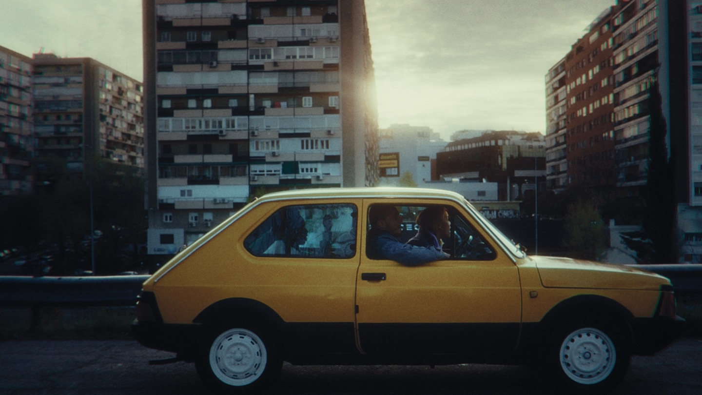 Yellow car in city